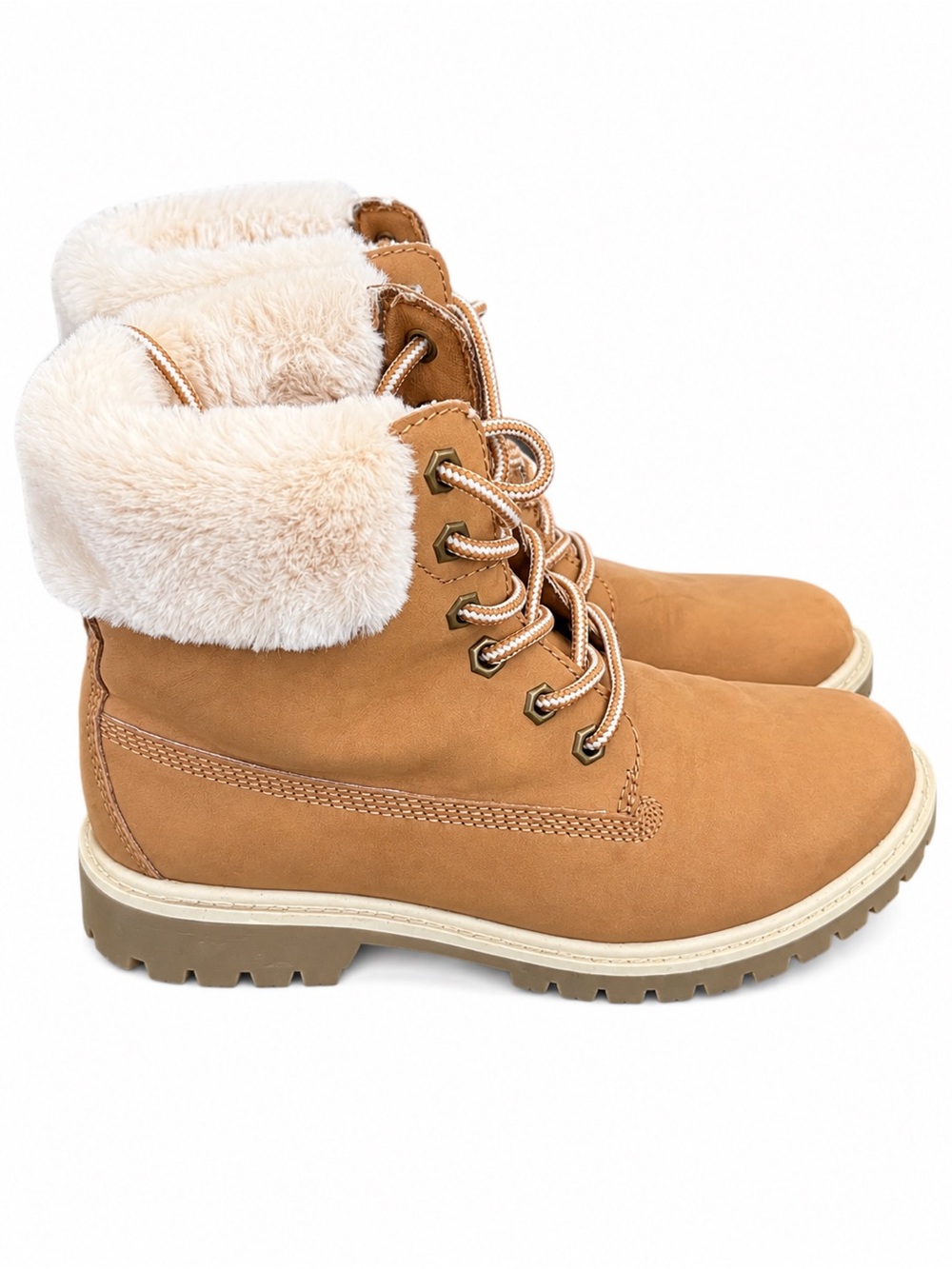 Portland Tan Faux-Fur Lace-Up Winter Boots size 8